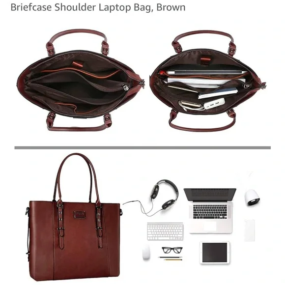 Elegant Brown Leather Tote Bag - Picture 4 of 16